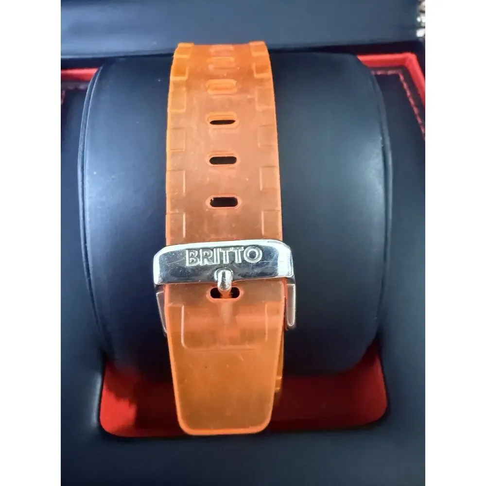 Romero Britto Woman Watch Orange Jelly Strap Rhinestone Bezel Untested